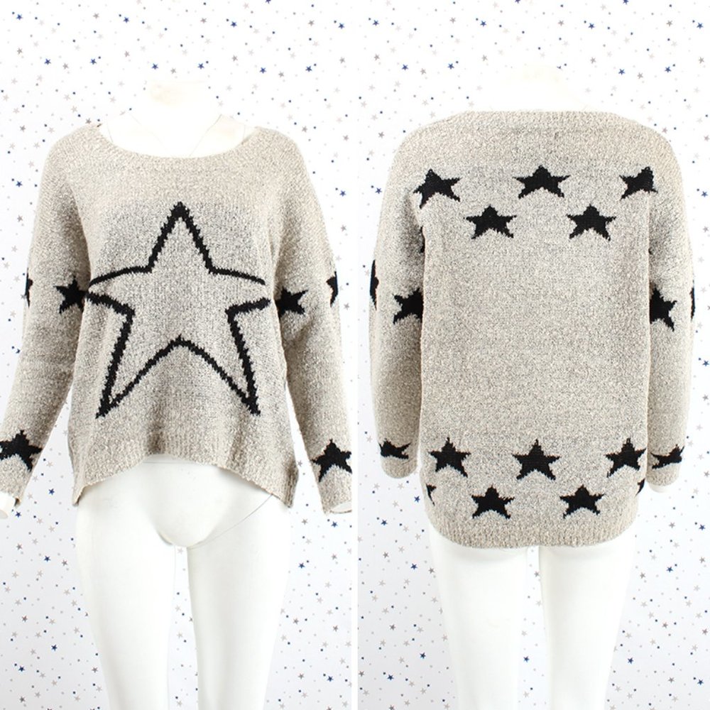 Oversized Star Pattern Pullover Knit Sweater